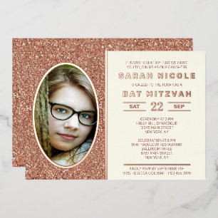 Invitation En Aluminium Rose Gold Ovale Photo Chic Bat Mitzvah Rose Gold