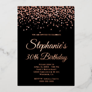 Invitation En Aluminium Rose Gold Pailleté Léopard Glam 30e Anniversaire