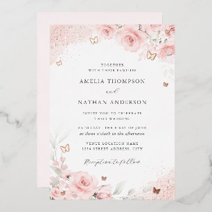 Invitation En Aluminium Rose Gold Papillon Mariage Teinte Rose