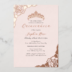 Invitation En Aluminium Rose Gold Pink Blush Quinceanera Anniversaire 