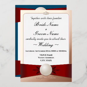 Invitation En Aluminium Rose Gold_Red_Blue_Pearl Ribbon_Ceremony/Réception