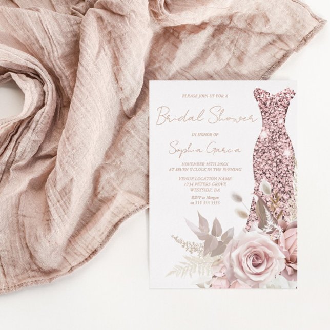Invitation En Aluminium Rose Gold, Robe Rose Bleu Fête des mariées Vrai (Créateur téléchargé)