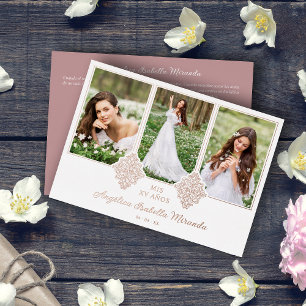 Invitation En Aluminium Rose Gold Romantique Fantaisie Mes XV Espagnol 3 P