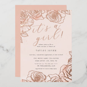 Invitation En Aluminium Rose Gold Rose Fille C'est une fille Baby Shower 