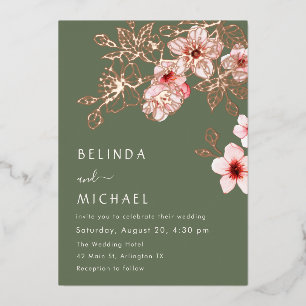 Invitation En Aluminium Rose Gold  Rose Fleur de Cerisier Mariage Décontra