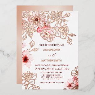 Invitation En Aluminium Rose Gold Rose Fleur de Cerisier   Photo Mariage