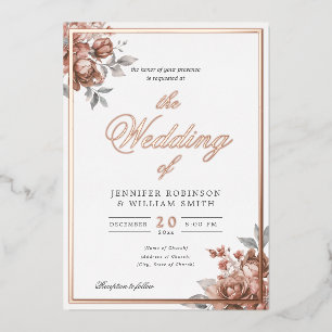 Invitation En Aluminium Rose Gold Rustique Floral Élégant Script Mariage