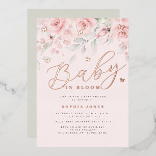 Invitation En Aluminium Rose Gold Sage Fleur Papillon Bébé en Fleur