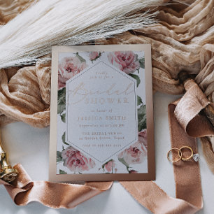 Invitation En Aluminium Rose Gold Script Blush Floral Frame Fête des marié