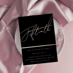 Invitation En Aluminium Rose Gold Script Cinquantième 50ème fête d'anniver