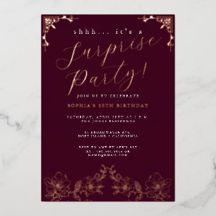 Invitation En Aluminium Rose Gold Script Rose Fête Surprise Foil