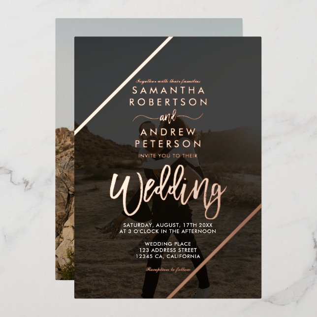 Invitation En Aluminium Rose Gold stripes chic mariage 2 photos (Recto/Verso)