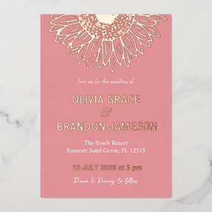 Invitation En Aluminium Rose Gold Sunflower Moderne Floral Mariage