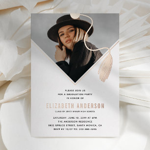 Invitation En Aluminium Rose Gold Tassel Casquette Photo Graduation Party