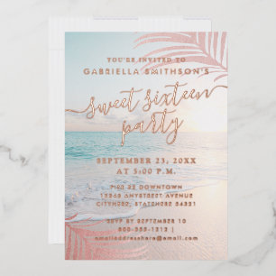 Invitation En Aluminium Rose Gold Véritable Feuille de Plage Douce 16e Ann