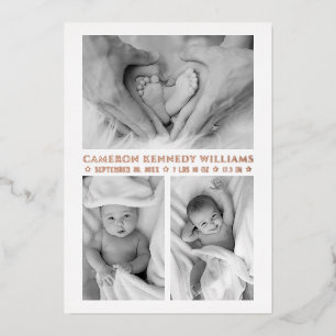 Invitation En Aluminium Rose Gold White 3 Photo Bonjour bébé Naissance à n