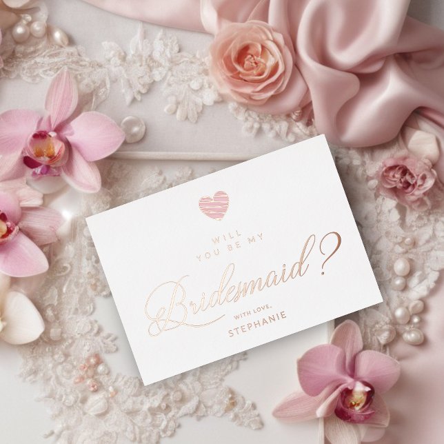Invitation En Aluminium Rose Gold Will You Be My Bridesmaid Pink Heart (Rose Gold Will You Be My Bridesmaid Pink Heart Metallic Foil Proposal Card with Envelope. )