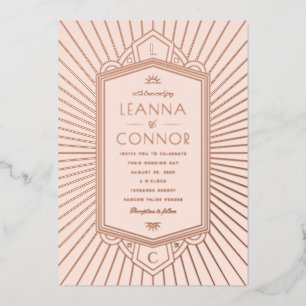 Invitation En Aluminium Rose Golden Rays Initials Art Déco Mariage 
