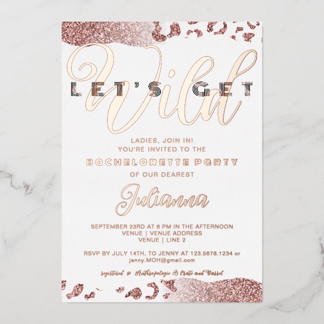 Invitation En Aluminium Rose Impressionnante Animaux Sauvages Enterrement  (Recto)