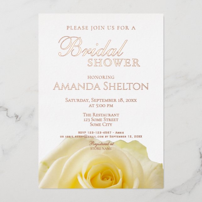 Invitation En Aluminium Rose jaune Fête des mariées Floral Rose or (Recto)