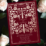Invitation En Aluminium Rose médiéval rouge  or Mariage<br><div class="desc">Entrez dans un conte de romance et de légende ! Ces invitations à un mariage d'imaginaire médiéval sont accompagnées d'une épée royale entrecoupée de fleurs d'or roses sur un fond rouge riche. Elles sont parfaites pour les couples à la recherche d'une touche enchanteresse et intemporelle pour leur journée spéciale. Notez...</div>