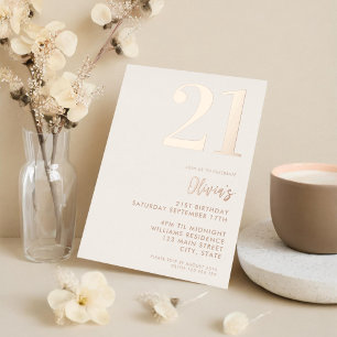 Invitation En Aluminium Rose moderne Beige Or Élégant 21e anniversaire
