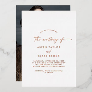 Invitation En Aluminium Rose moderne Gold Foil Script Mariage photo