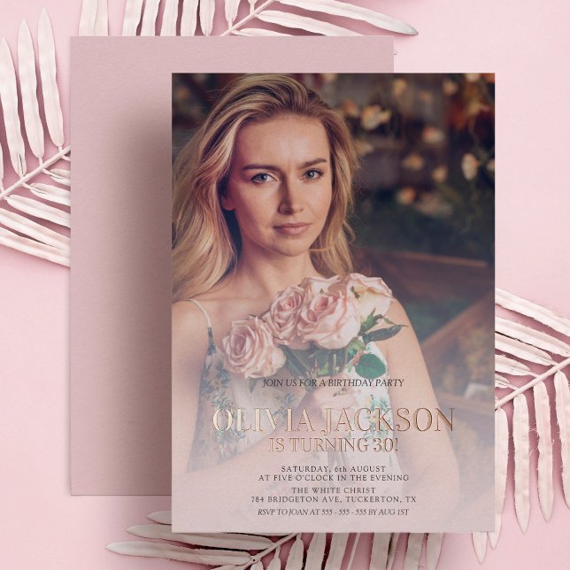 Invitation En Aluminium Rose moderne Gold Photo fête d'anniversaire (Créateur téléchargé)