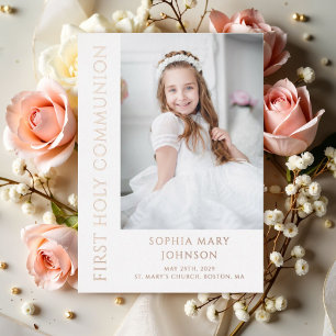 Invitation En Aluminium Rose moderne Gold Photo Girl First Communion