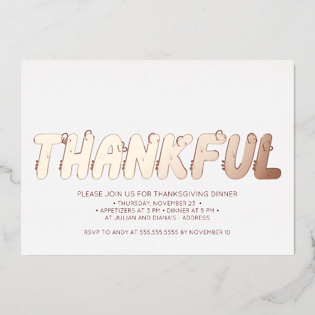 Invitation En Aluminium Rose moderne Gold Red Thanksgiving Dîner (Recto)