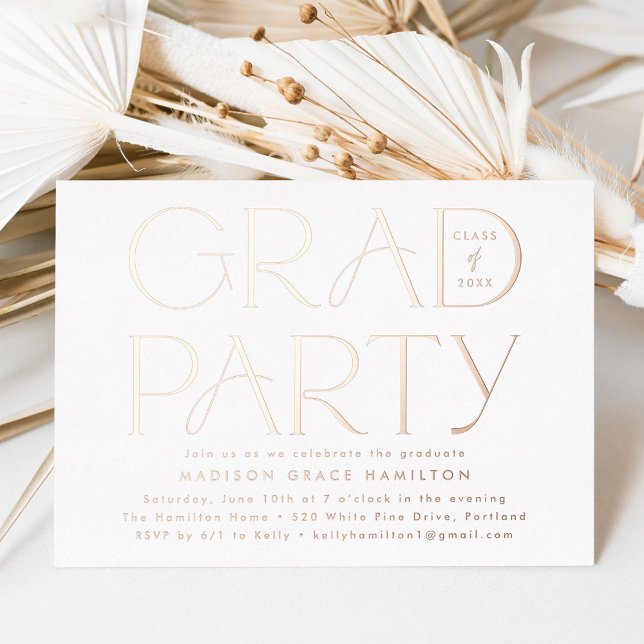 Invitation En Aluminium Rose moderne Gold Typography Graduation Party (Créateur téléchargé)