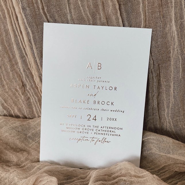 Invitation En Aluminium Rose moderne  or Foil Script Monogramme Mariage (Créateur téléchargé)