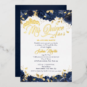 Invitation En Aluminium Rose Navy Or Mis Quince Quinceanera