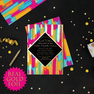 Invitation En Aluminium Rose Néon Turquoise Jaune Peinture Pailletée Or Do
