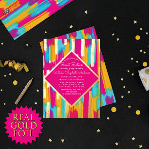Invitation En Aluminium Rose Néon Turquoise Jaune Peinture Pailletée Or Do
