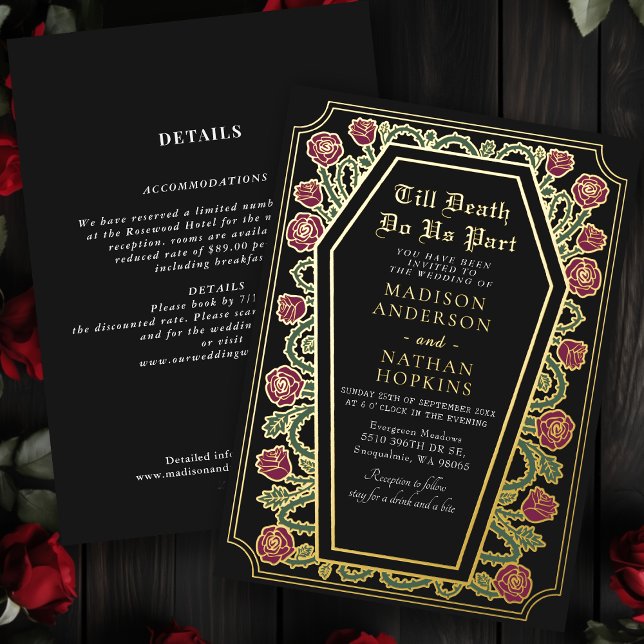 Invitation En Aluminium Rose noir Coffin Mariage gothique Tout en un (Créateur téléchargé)