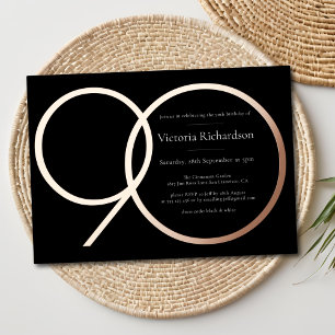 Invitation En Aluminium Rose noir minimaliste moderne Gold 90e anniversair