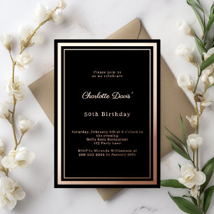 Invitation En Aluminium Rose noire or simple luxe anniversaire