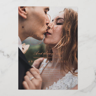 Invitation En Aluminium Rose or classique calligraphie photo NOUS TOUJOURS