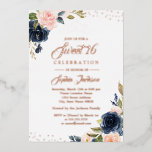 Invitation En Aluminium ROSE OR FOIL Marine Blush Floral Tiara Sweet 16<br><div class="desc">ROSE GOLD FOIL Sweet sixteen Floral Tiara Blue Rose Invitation Plus jolie Sweet 16 Invitations dans le Little Bayleigh Store!</div>