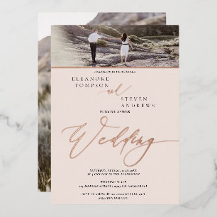 Invitation En Aluminium rose or script blush 2 photos mariage