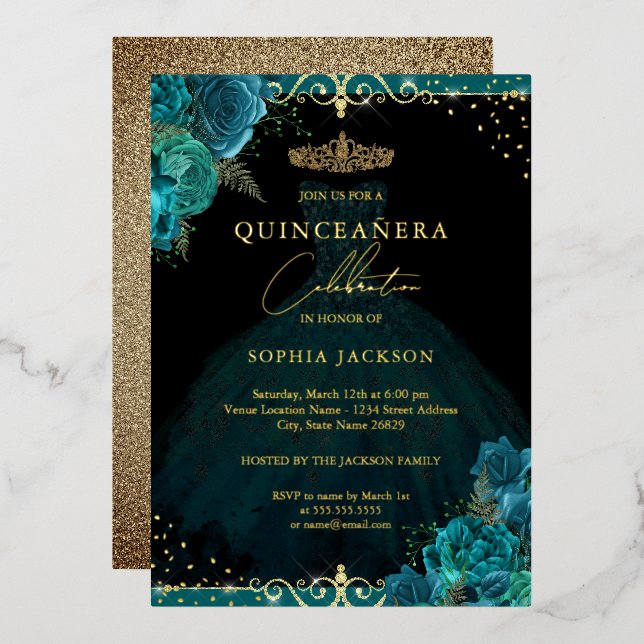 Invitation En Aluminium Rose or turquoise Elegant Quinceanera (Recto/Verso)