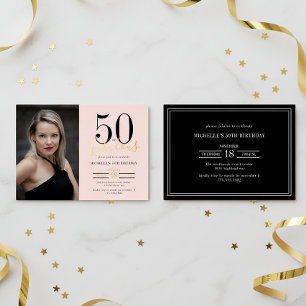 Invitation En Aluminium Rose Pâle 50 Et Fabuleux Photo Or