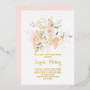 Invitation En Aluminium Rose Pâle Floral Fille Réelle de Baby Shower en Fe