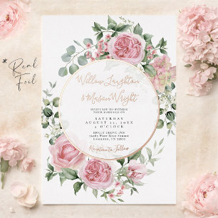 Invitation En Aluminium Rose Pâle Florale Or Rose Mariage Aquarelle