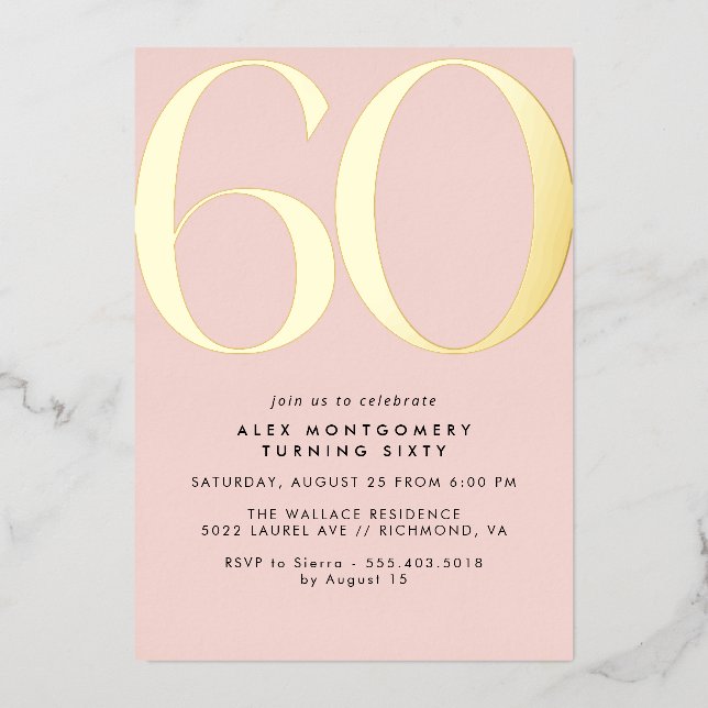 Invitation En Aluminium Rose pâle | Glam moderne Femmes 60e anniversaire (Recto)