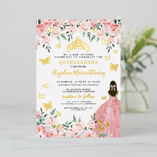 Invitation En Aluminium Rose Pâle Quinceanera Or