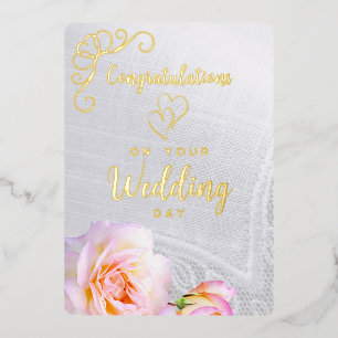Invitation En Aluminium Rose Photo Christian Mariage Card Gold Foil