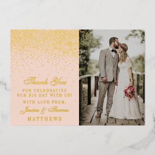 Invitation En Aluminium Rose poudré & Confettis Glam Mariage Photo Remerci