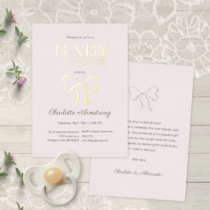 Invitation En Aluminium Rose Poussiéreuse Claire Élégant Ruban Baby Shower